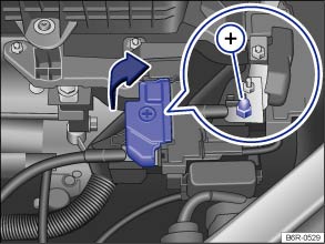 Volkswagen Polo Owners Manual - Positive and earth jump lead connection