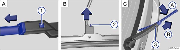 Volkswagen Polo Owners Manual - Cleaning and changing windscreen wiper  blades - Caring for and cleaning the vehicle exterior